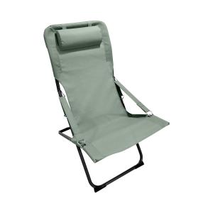 Chaise longue pliante en acier et polyester, vert et gris