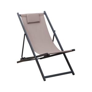 Chaise longue pliante en aluminium et polyester, beige et g…