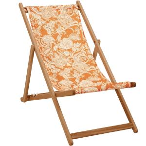 Chaise longue pliante en hêtre et imprimé fleuri orange