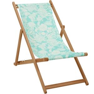 Chaise longue pliante en hêtre et imprimé fleuri turquoise