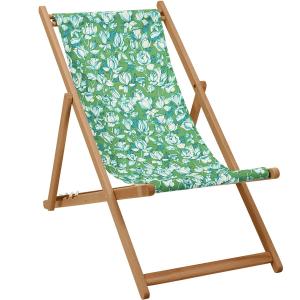 Chaise longue pliante en hêtre et imprimé fleuri vert