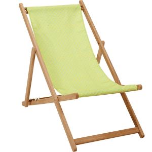 Chaise longue pliante en hêtre et imprimé graphique jaune