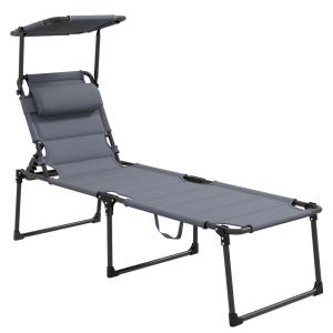 Chaise longue pliante inclinable en tissu oxford gris