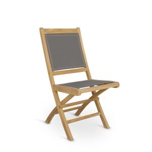 Chaise pliante d'extérieur en tissu gris et bois