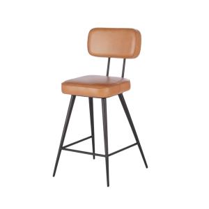 Chaise pour îlot central en cuir marron et acier noir H66