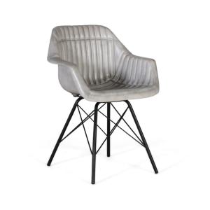 Chaise rembourrée en cuir gris avec dossier rembourré et in…