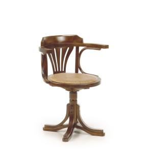 Chaise rotative en bois de chêne marron et rotin beige