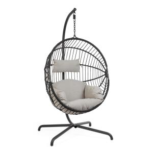 Chaise suspendue avec coussin pliable en acier noir et nylon