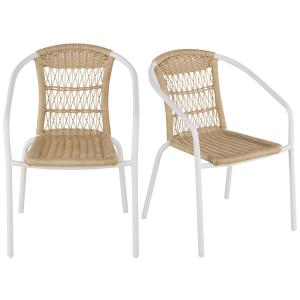 Chaises de jardin en acier blanc et résine tressée recyclée…
