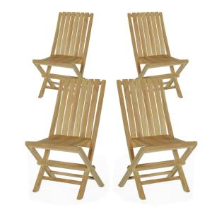 Chaises de jardin pliantes en teck massif karimun (Lot de 4)