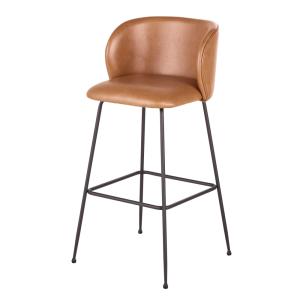 Chaises hautes de bar effet cuir camel et pieds en acier no…