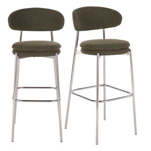 Chaises hautes de bar en acier chromé et bouclettes vert ka…