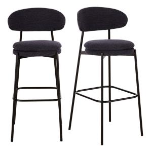 Chaises hautes de bar en acier noir et bouclettes gris-bleu…