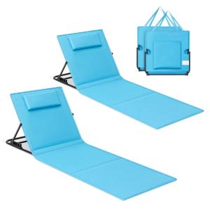Chaises longue lot de 2 avec appui-tête 158 x 55 cm bleu ci…