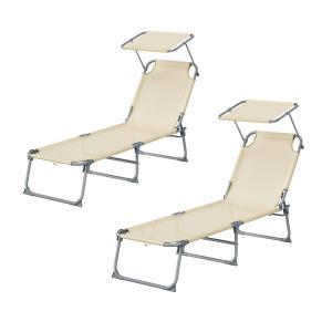 Chaises longues lot de 2 dossier et pare-soleil réglables b…