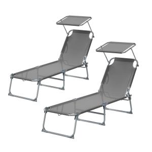 Chaises longues lot de 2 dossier et pare-soleil réglables g…