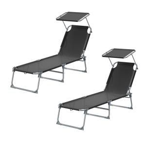 Chaises longues lot de 2 dossier et pare-soleil réglables n…