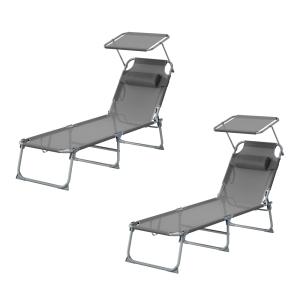 Chaises longues pliables lot de 2 appui-tête et pare-soleil…