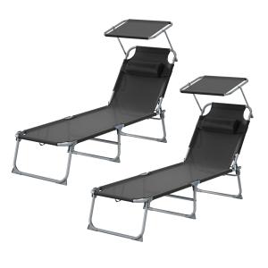 Chaises longues pliantes lot de 2 pare-soleil réglables noi…