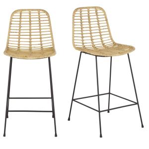 Chaises pour îlot central en rotin et acier noir (x2) H66