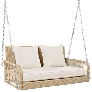 Chaises suspendues en rotin beige avec coussin 113x54x53cm
