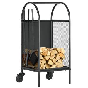 Chariot à bois de chauffage avec roues métal noir
