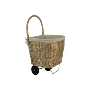 Chariot à bûches en osier vieilli