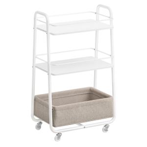 Chariot à roulettes à 3 niveaux panier en tissu blanc et ma…