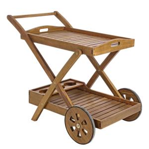 Chariot à roulettes en bois d'acacia