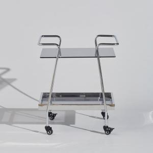 Chariot à roulettes en fer forgé et acier argenté et platea…