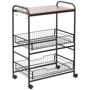 Chariot de cuisine 3 niveaux métal noir plateau aspect noye…