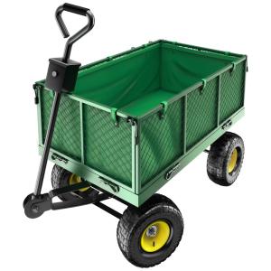 Chariot de jardin en métal parois rabattables vert, 550 kg