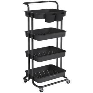 Chariot de rangement 4 niveaux 2 pots paniers en plastique…