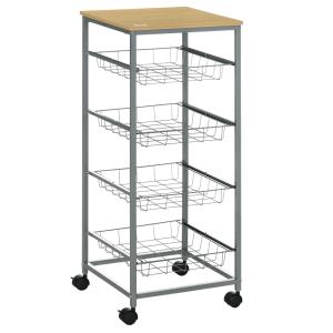 Chariot de service 4 tiroirs acier mdf chêne clair