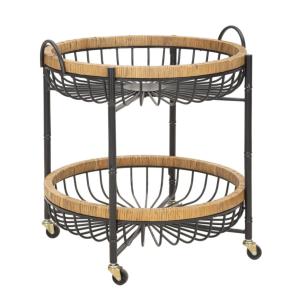 Chariot double en fer et bois noir et marron 57x55,5x62,5 cm