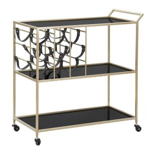 Chariot en métal et verre noir avec porte-bouteilles 79x39,…