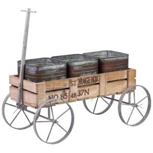 Chariot présentoir en bois et métal, 3 plateaux, 72x29x50 c…