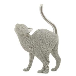 Chat en résine argentée 17,5x9x26 cm