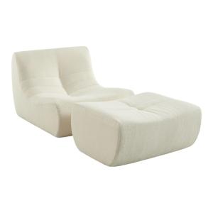 Chauffeuse bouclette texturée 1 place repose pieds blanc