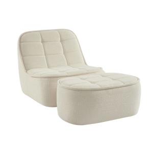 Chauffeuse bouclette texturée 1 place   repose pieds blanc…