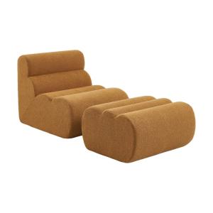 Chauffeuse bouclette texturée 1 place   repose pieds moutar…
