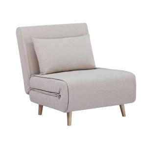 Chauffeuse convertible tissu piétement bois 1 place beige