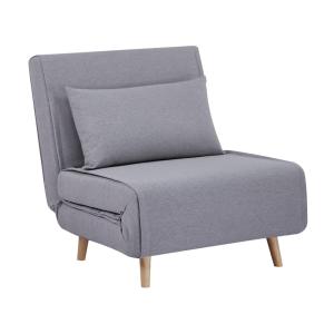 Chauffeuse convertible tissu piétement bois 1 place gris