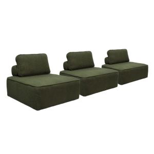 Chauffeuse modulable tissu bouclette kaki 1 place (lot de 3)