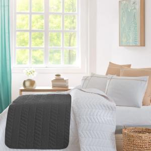 Chemin de lit en percale de coton surpiqué  anthracite 80x2…