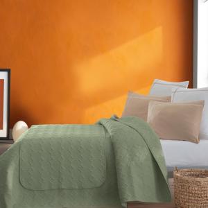 Chemin de lit en percale de coton surpiqué  sauge 80x200
