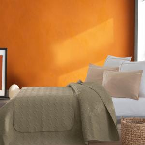 Chemin de lit en percale de coton surpiqué  taupe 80x200