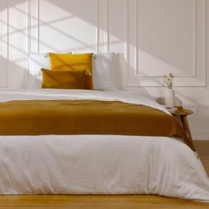 Chemin de lit velours de coton brun tabac 90x200