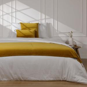 Chemin de lit velours de coton moutarde 90x200