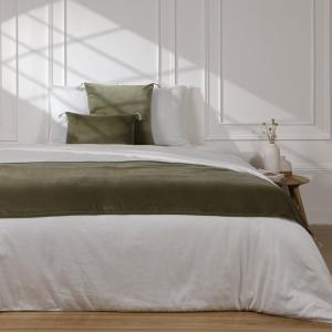 Chemin de lit velours de coton vert kaki 90x200